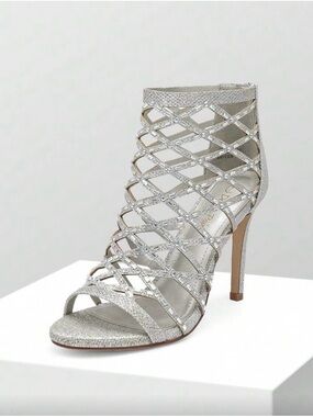 Silver Glitter Cage High Heel Sandal - Women